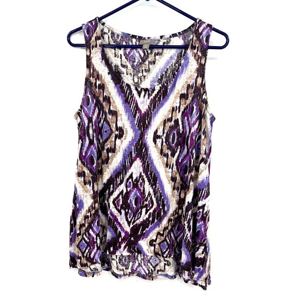 J Jill Size Medium Tank Top Purple Abstract Sleeveless 100% Linen‎ Lightweight - Picture 1 of 4
